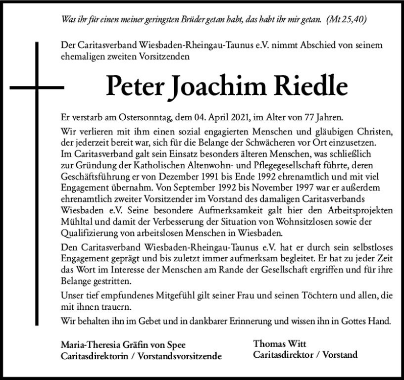 Traueranzeige für Peter Joachim Riedle vom 10.04.2021 aus vrm-trauer
