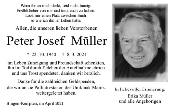 Traueranzeige von Peter Josef Müller von vrm-trauer