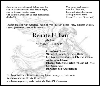 Traueranzeige von Renate Urban von vrm-trauer