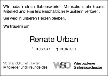 Traueranzeige von Renate Urban von vrm-trauer