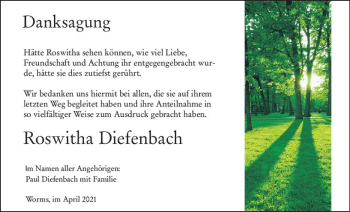 Traueranzeige von Roswitha Diefenbach von vrm-trauer