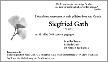 Traueranzeige von Siegfried Gath von vrm-trauer