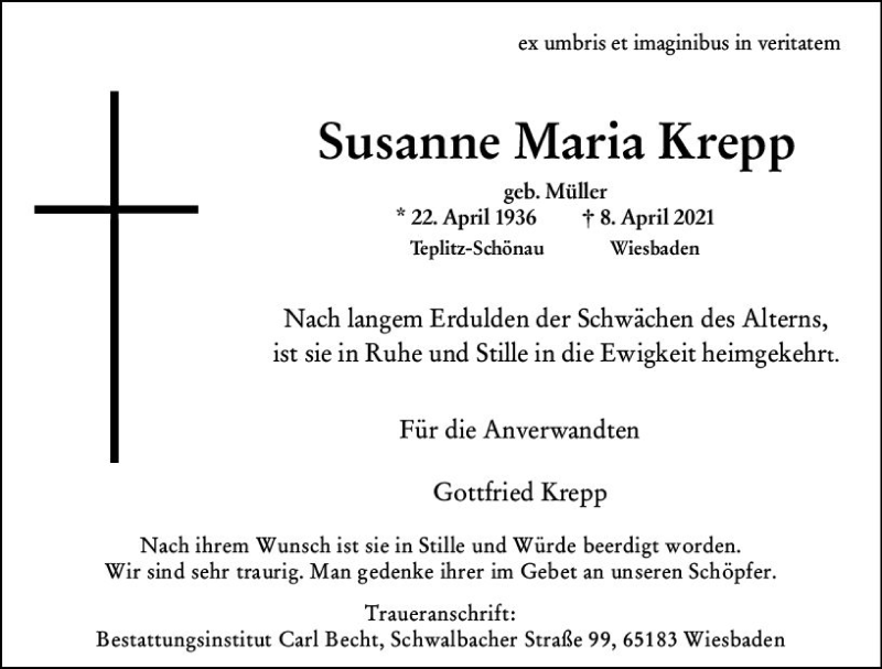  Traueranzeige für Susanne Maria Krepp vom 30.04.2021 aus vrm-trauer