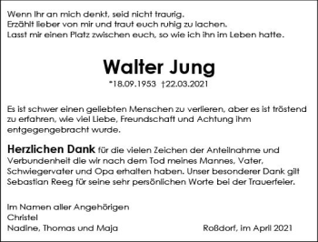 Traueranzeige von Walter Jung von vrm-trauer