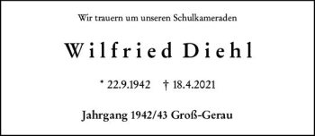 Traueranzeige von Wilfried Diehl von vrm-trauer