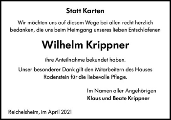 Traueranzeige von Wilhelm Krippner von vrm-trauer
