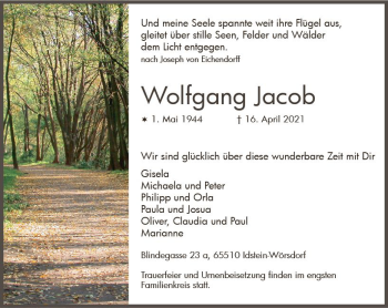 Traueranzeige von Wolfgang Jacob von vrm-trauer