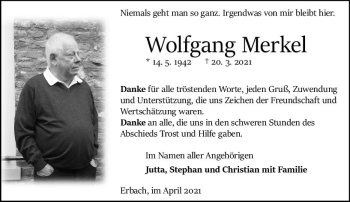 Traueranzeige von Wolfgang Merkel von vrm-trauer