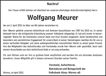 Traueranzeige von Wolfgang Meurer von vrm-trauer