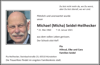 Traueranzeige von Michael Seidel-Heilhecker von VRM Tageszeitungen