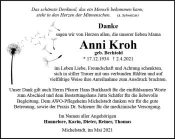 Traueranzeige von Anni Kroh von vrm-trauer