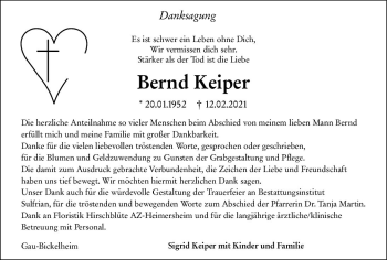 Traueranzeige von Bernd Keiper von vrm-trauer