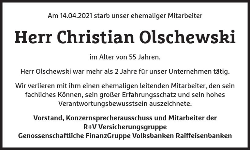  Traueranzeige für Christian Olschewski vom 08.05.2021 aus vrm-trauer