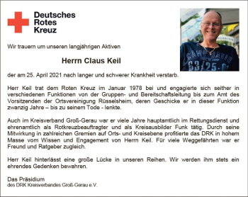 Traueranzeige von Claus Keil von vrm-trauer