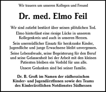 Traueranzeige von Elmo Feil von vrm-trauer