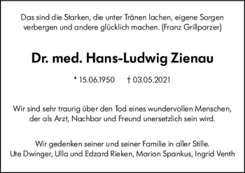 Traueranzeige von Hans-Ludwig Zienau von vrm-trauer