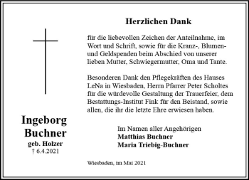 Traueranzeige von Ingeborg Buchner von vrm-trauer
