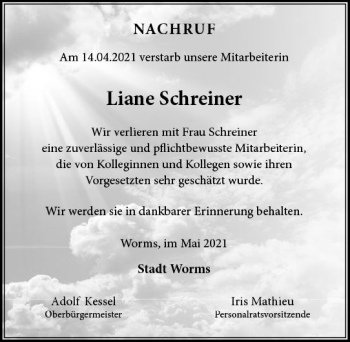 Traueranzeige von Liane Schreiner von vrm-trauer