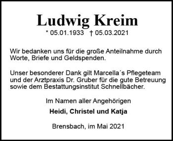Traueranzeige von Ludwig Kreim von vrm-trauer