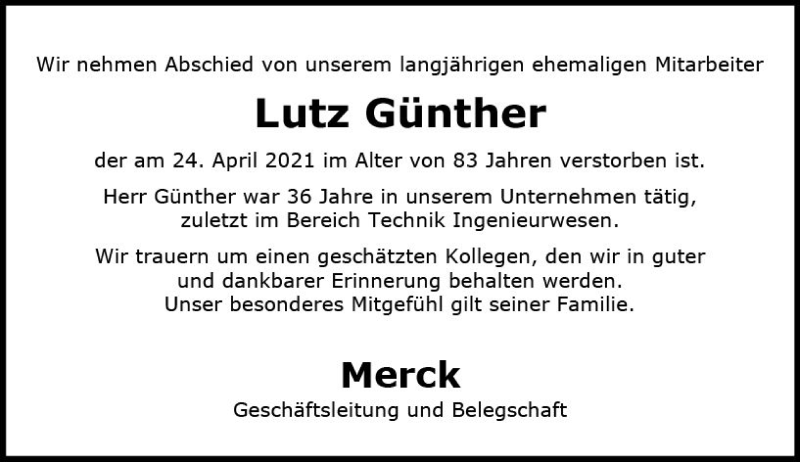  Traueranzeige für Lutz Günther vom 08.05.2021 aus vrm-trauer