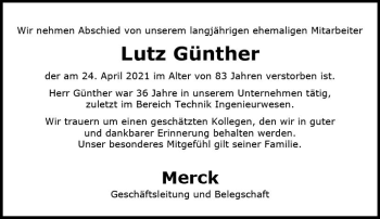 Traueranzeige von Lutz Günther von vrm-trauer