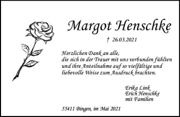 Traueranzeige von Margot Henschke von vrm-trauer