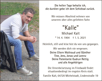 Traueranzeige von Michael Kalt von vrm-trauer
