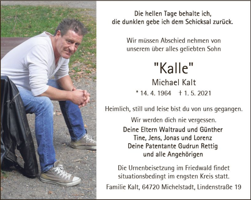  Traueranzeige für Michael Kalt vom 08.05.2021 aus vrm-trauer