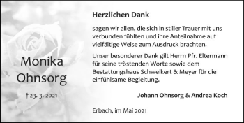 Traueranzeige von Monika Ohnsorg von vrm-trauer