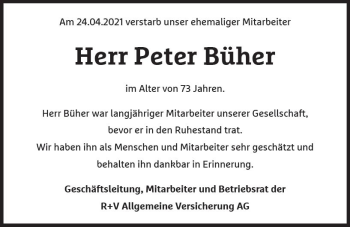 Traueranzeige von Peter Büher von vrm-trauer