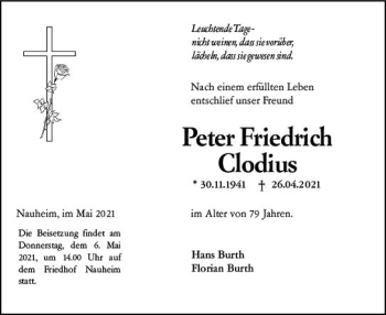 Traueranzeige von Peter Friedrich Clodius von vrm-trauer