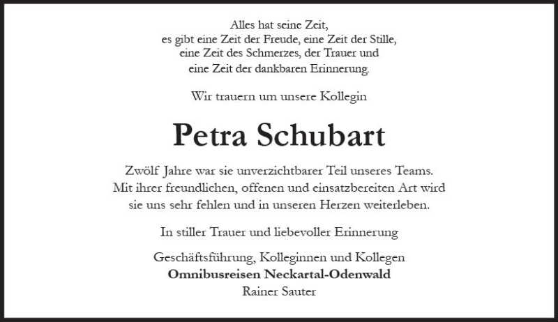  Traueranzeige für Petra Schubart vom 08.05.2021 aus vrm-trauer