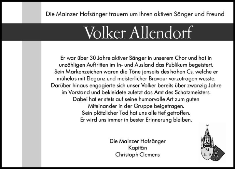  Traueranzeige für Volker Allendorf vom 08.05.2021 aus vrm-trauer