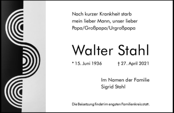 Traueranzeige von Walter Stahl von vrm-trauer