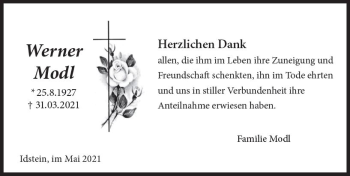 Traueranzeige von Werner Modl von vrm-trauer