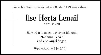 Traueranzeige von Ilse Herta Lenaif von VRM Tageszeitungen
