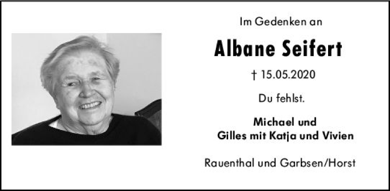  Traueranzeige für Albane Seifert vom 15.05.2021 aus vrm-trauer