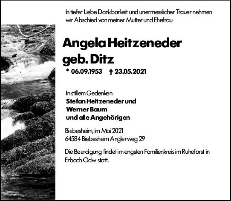  Traueranzeige für Angela Heitzeneder vom 26.05.2021 aus vrm-trauer
