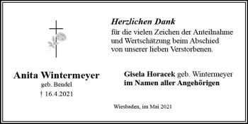 Traueranzeige von Anita Wintermeyer von vrm-trauer