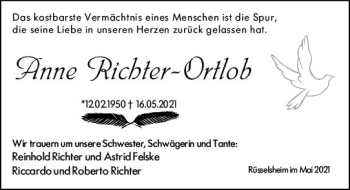 Traueranzeige von Anne Richter-Ortlob von vrm-trauer