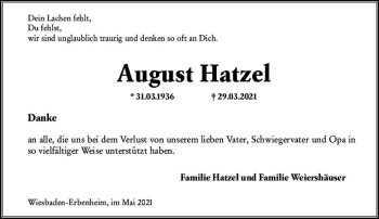 Traueranzeige von August Hatzel von vrm-trauer