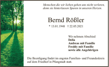 Traueranzeige von Bernd Rößler von vrm-trauer