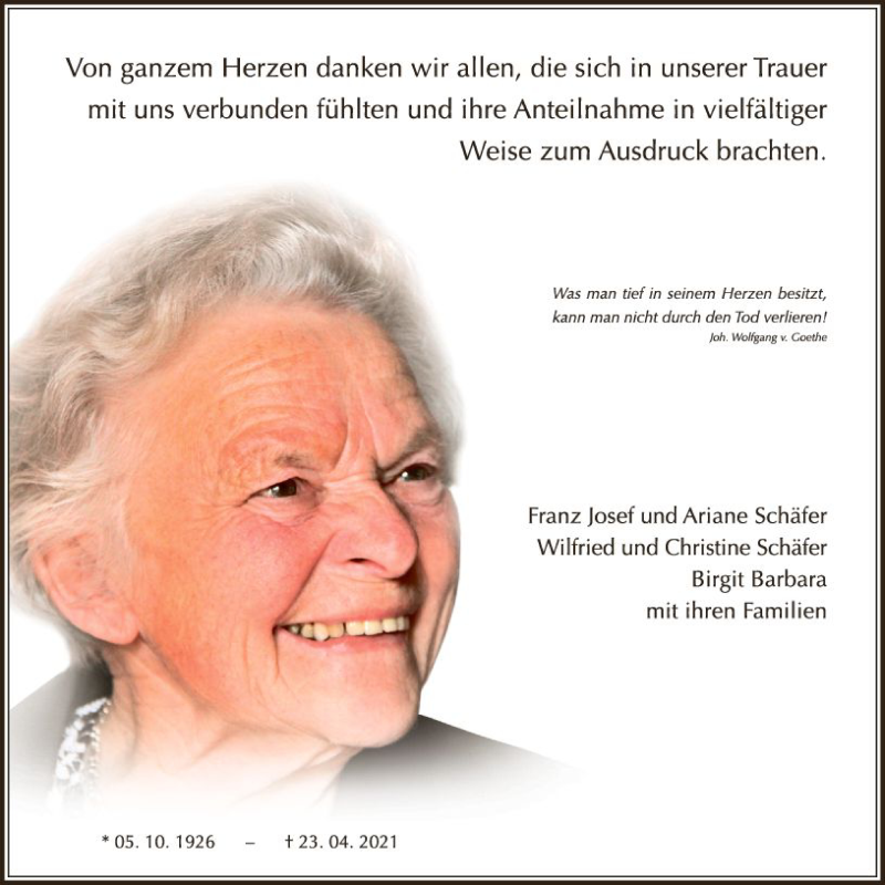  Traueranzeige für Danksagung  vom 15.05.2021 aus vrm-trauer