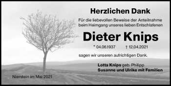 Traueranzeige von Dieter Knips von vrm-trauer