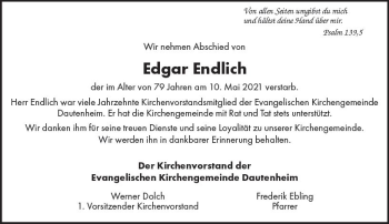Traueranzeige von Edgar Endlich von vrm-trauer