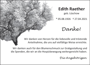 Traueranzeige von Edith Raether von vrm-trauer