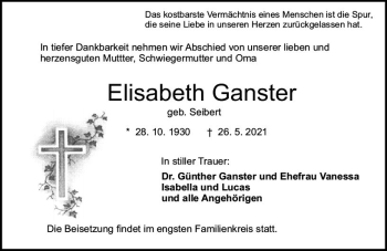 Traueranzeige von Elisabeth Ganster von vrm-trauer