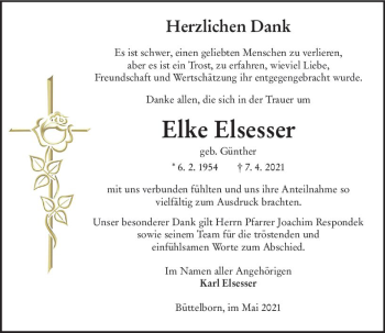 Traueranzeige von Elke Elsesser von vrm-trauer
