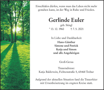 Traueranzeige von Gerinde Euler von vrm-trauer