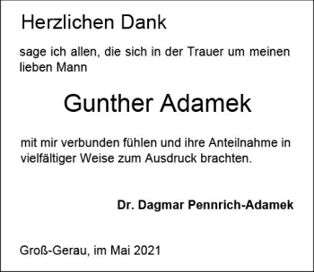 Traueranzeige von Gunther Adamek von vrm-trauer
